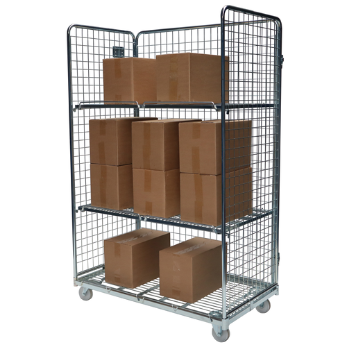 Roll container expositor, 3 laterais, galvanizado, 2 bases, 1150x655x1790mm