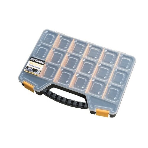 Caixa plástica organizadora com tampa 420x295x60mm - 18 compartimentos