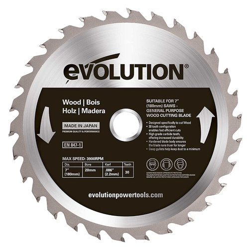 Evolution Power Tools Steel Line ZAAGBLAD HOUT 180 MM VOOR CIRKEL- EN AFKORTZAGEN