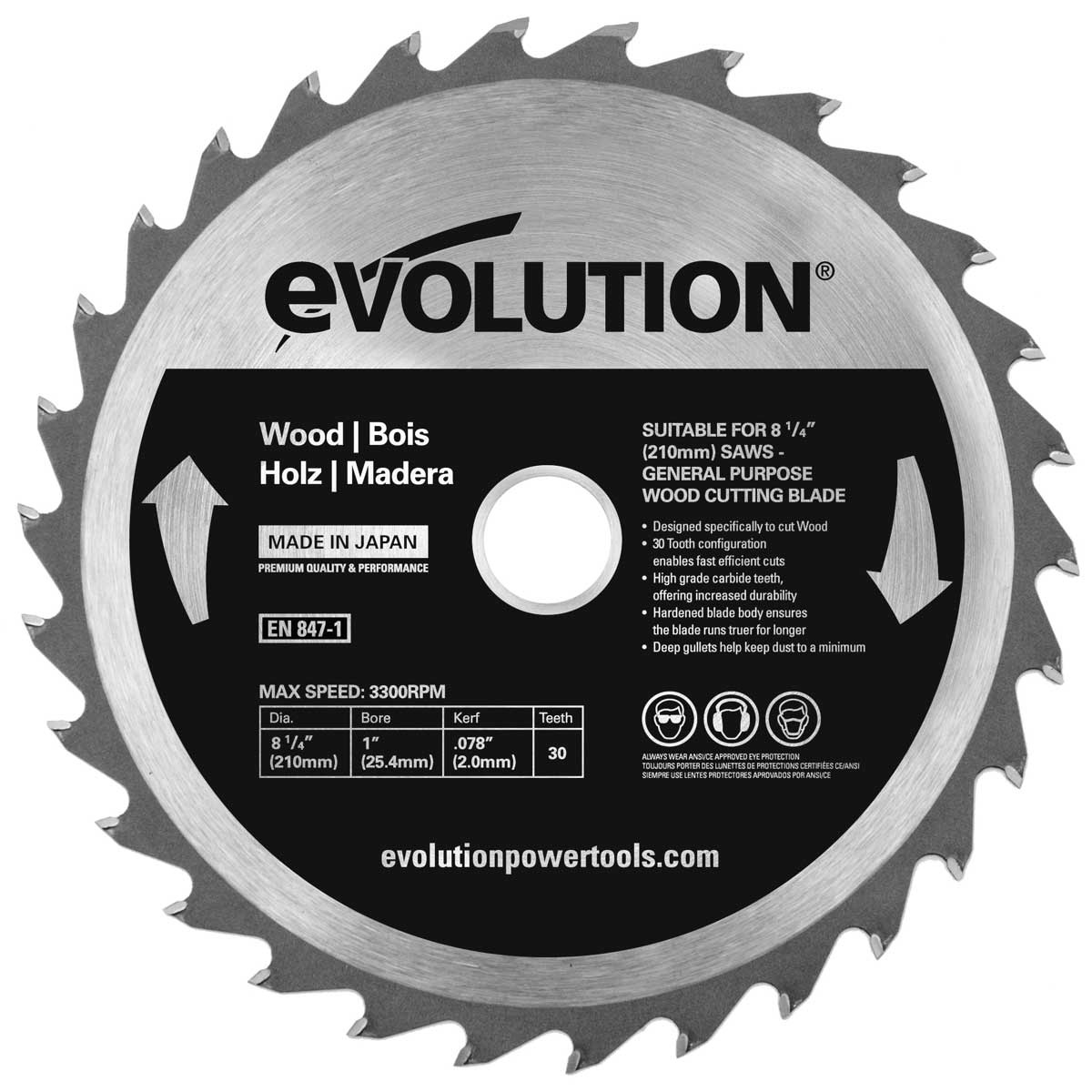 SAW BLADE WOOD 210 MM - Evolution Power 