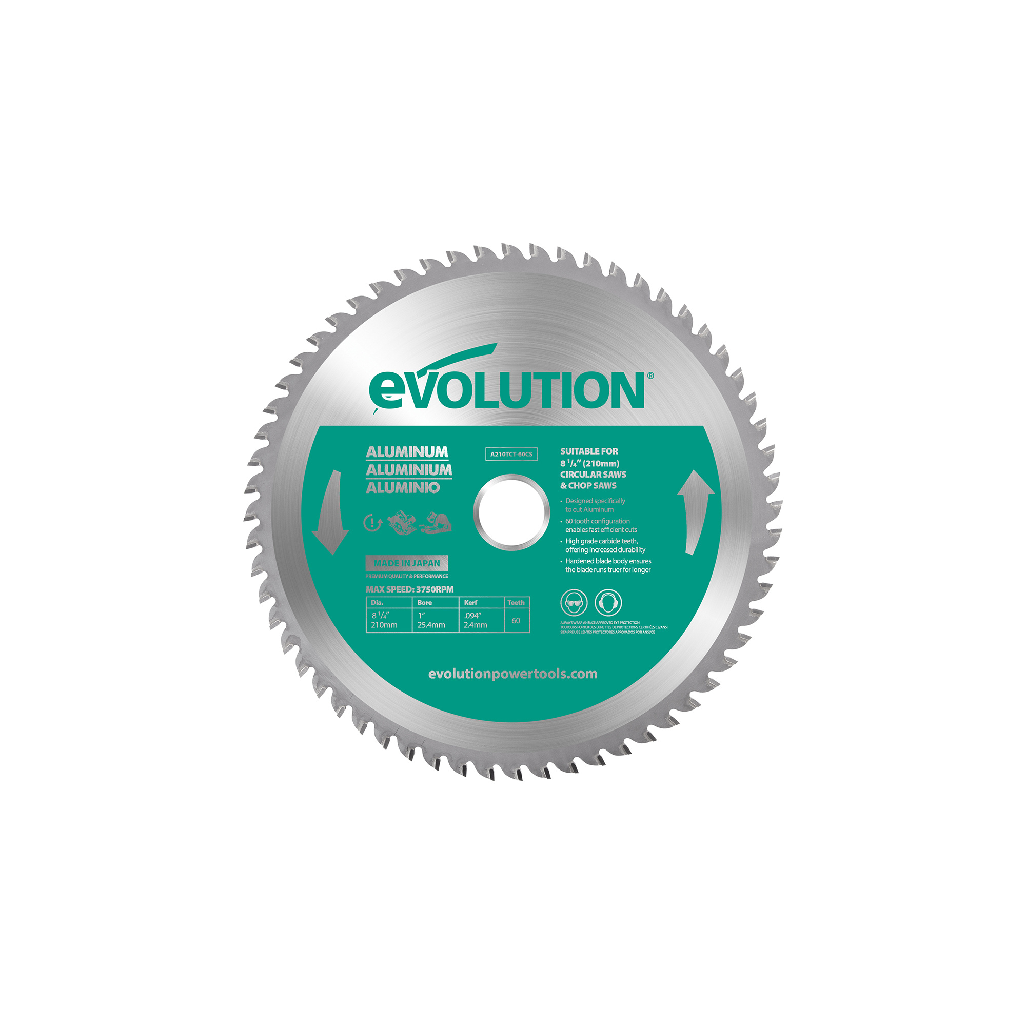 SAW BLADE ALUMINIUM 210 MM FOR CIRCULAR AND CHOP SAWS Evolution Power