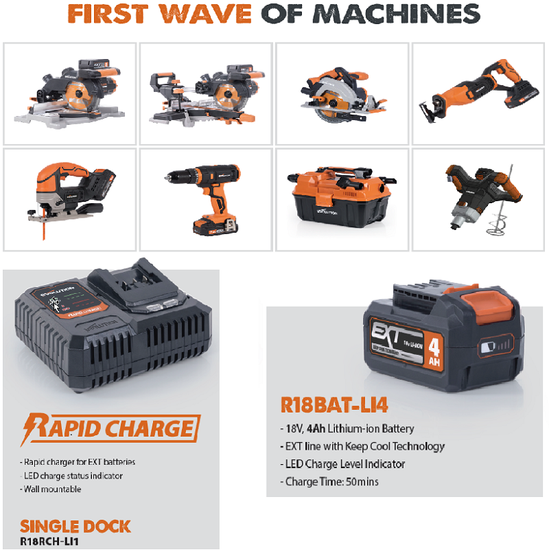 klassiek Delegeren het spoor Nieuw in het Evolution gamma: snoerloze machines op accu. - Evolution Power  Tools Benelux