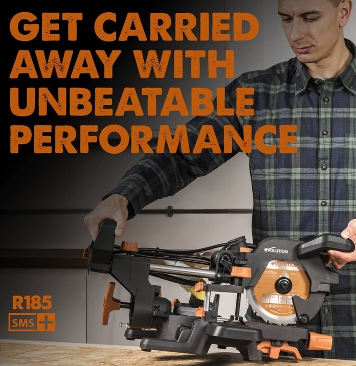 The R185SMS+ is Evolution’s most compact mitre saw. Evolution Power