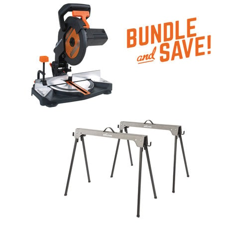 Evolution Power Tools Build Line MULTI-MATERIAL COMPOUND GEHRUNGSSÄGE RAGE R210 CMS + SÄGE STAND MIT KLAPPBAREN BEINEN - SAW HORSE