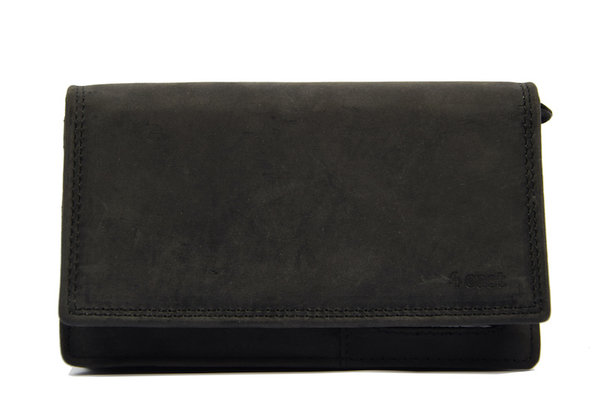 4 East Vintage Leather Ladies Wallet - Ideal Ladies Wallet Tough Leather Wallet Household wallet 17 cards Ladies wallet - Harmonica wallet buffalo leather Wallet black Wrap wallet - Harmonica wallet