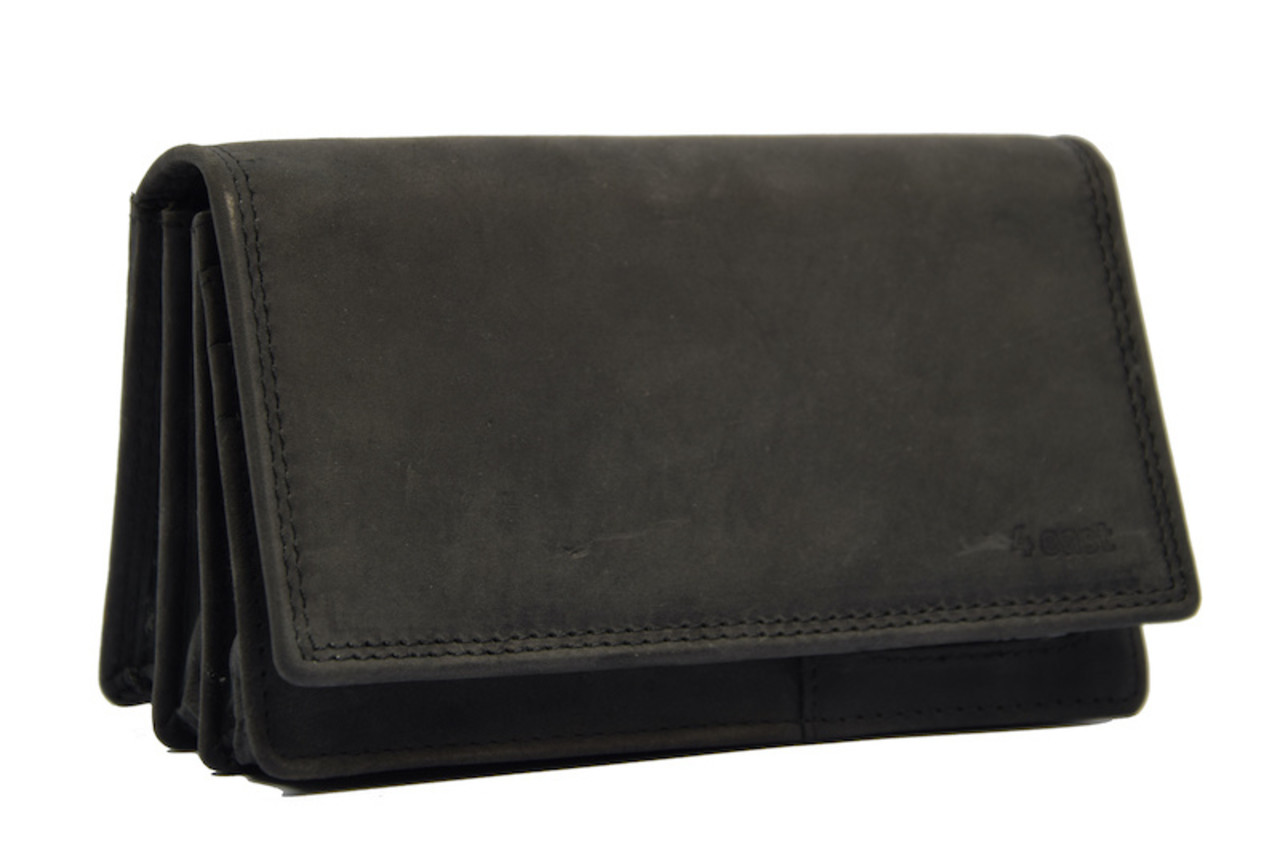 4 East Vintage Leather Ladies Wallet - Ideal Ladies Wallet Tough Leather Wallet Household wallet 17 cards Ladies wallet - Harmonica wallet buffalo leather Wallet black Wrap wallet - Harmonica wallet