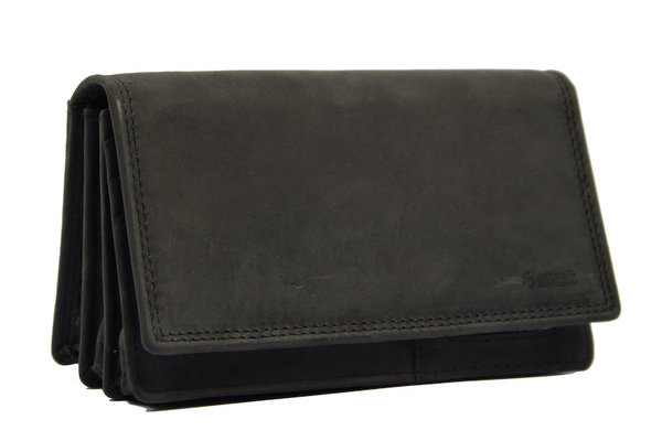 4 East Vintage Leather Ladies Wallet - Ideal Ladies Wallet Tough Leather Wallet Household wallet 17 cards Ladies wallet - Harmonica wallet buffalo leather Wallet black Wrap wallet - Harmonica wallet