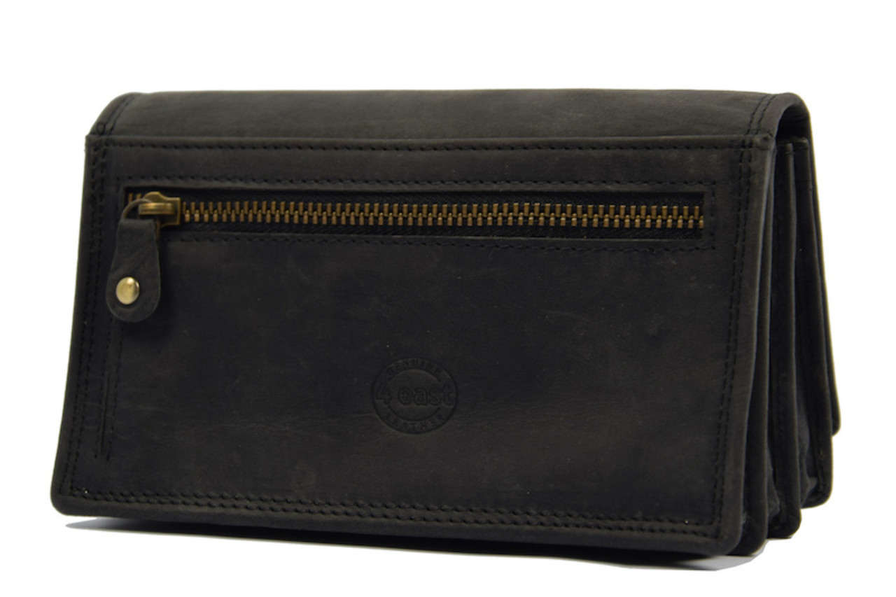 4 East Vintage Leather Ladies Wallet - Ideal Ladies Wallet Tough Leather Wallet Household wallet 17 cards Ladies wallet - Harmonica wallet buffalo leather Wallet black Wrap wallet - Harmonica wallet