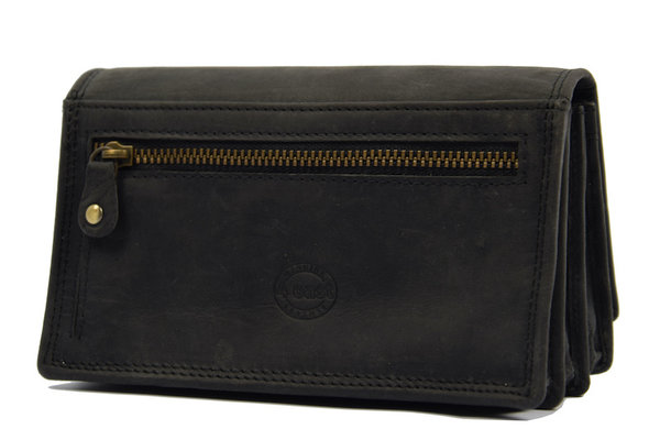 4 East Vintage Leather Ladies Wallet - Ideal Ladies Wallet Tough Leather Wallet Household wallet 17 cards Ladies wallet - Harmonica wallet buffalo leather Wallet black Wrap wallet - Harmonica wallet