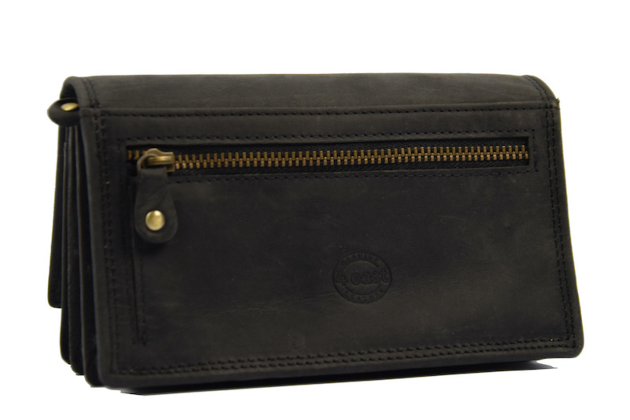 4 East Vintage Leather Ladies Wallet - Ideal Ladies Wallet Tough Leather Wallet Household wallet 17 cards Ladies wallet - Harmonica wallet buffalo leather Wallet black Wrap wallet - Harmonica wallet