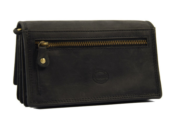 4 East Vintage Leather Ladies Wallet - Ideal Ladies Wallet Tough Leather Wallet Household wallet 17 cards Ladies wallet - Harmonica wallet buffalo leather Wallet black Wrap wallet - Harmonica wallet