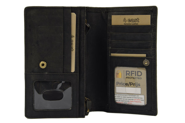 4 East Vintage Leather Ladies Wallet - Ideal Ladies Wallet Tough Leather Wallet Household wallet 17 cards Ladies wallet - Harmonica wallet buffalo leather Wallet black Wrap wallet - Harmonica wallet