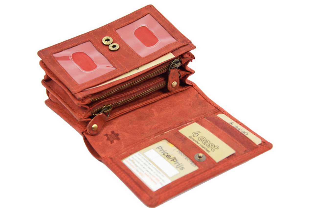 4 East Secure RFID Wallet | Buffalo leather | 10 Passes | Coin compartment | Red | RFID, Press studs | 12.5x8.5x3cm 4 East Secure RFID Wallet | Buffalo leather | 10 Passes | Coin compartment | Red | RFID, Press studs | 12.5x8.5x3cm
