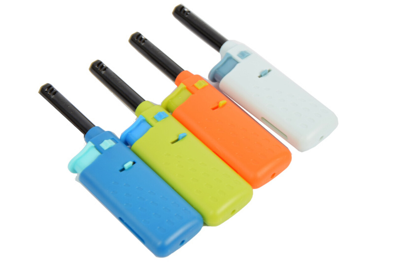 Merkloos Mini Lighter Set 15 cm - 4 Refillable Gas Lighters in White, Blue, Green and Orange for Kitchen, Candles, BBQ and Hospitality
