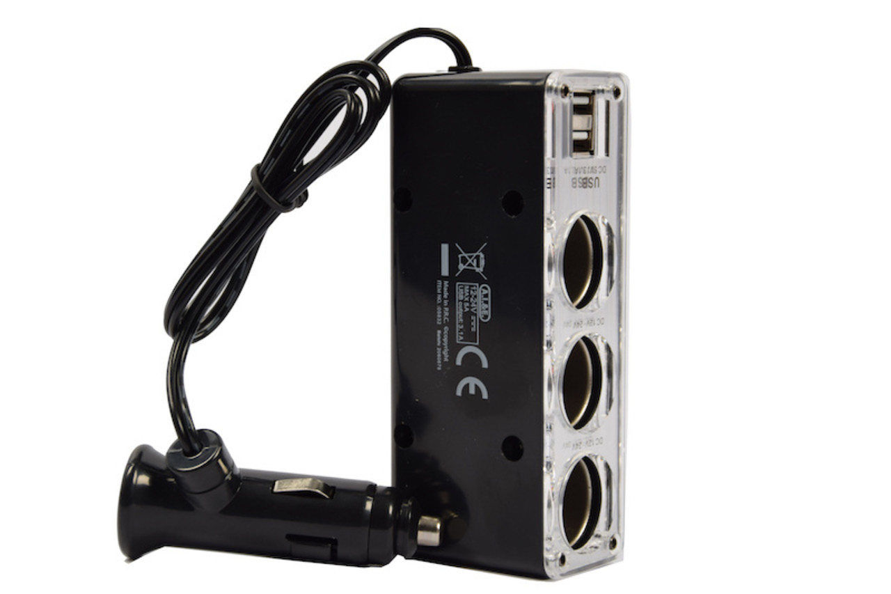 Merkloos auto 12v splitter stekkerdoos 3-voudig met 2 USB poorten Zwart Merkloos auto 12v splitter stekkerdoos 3-voudig met 2 USB poorten Zwart