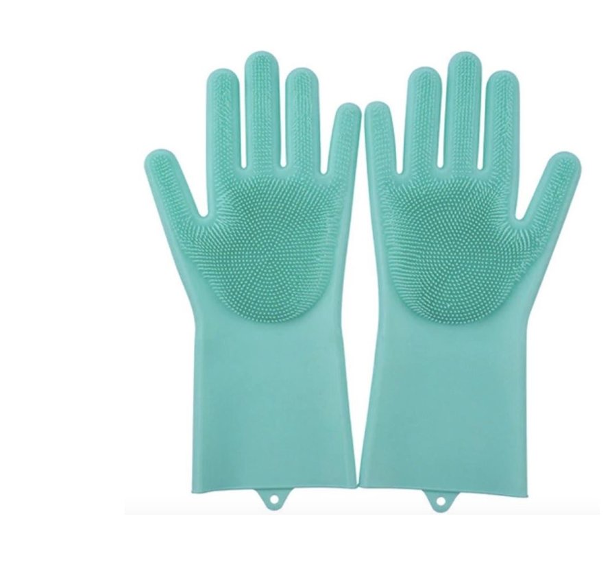 2in1 Magic Siliconen Rubberen Schoonmaak Handschoenen Met Spons - Afstoffen , Afwas , Auto Keuken schoonmaakhandschoenen met ingebouwde Borstel- Groen
