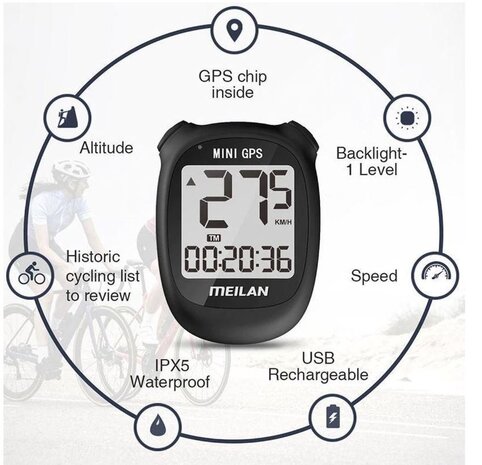 Merkloos Fietscomputer IPX6 - USB oplaadbaar - Fietscomputer 1.6 inch mono LCD - Zwart Merkloos Fietscomputer IPX6 - USB oplaadbaar - Fietscomputer 1.6 inch mono LCD - Zwart