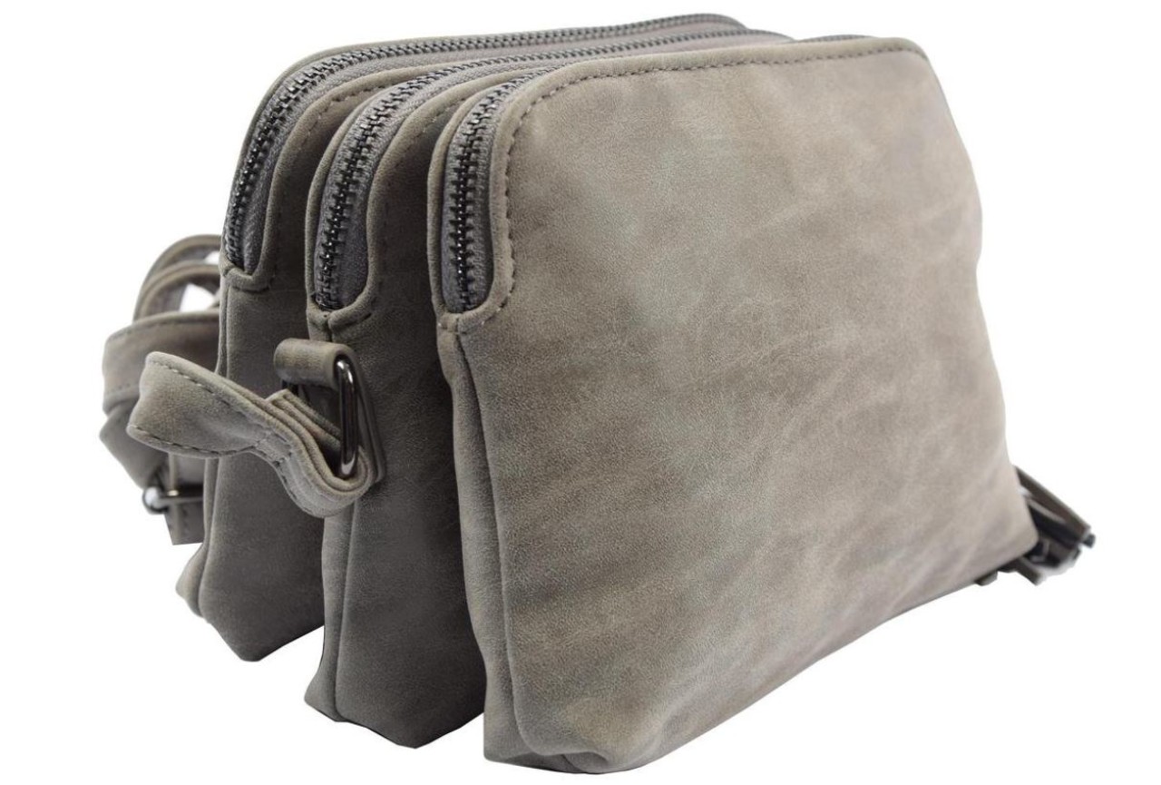 Bicky Bernard  Bicky Bernard Shoulder bag Gray with 3 zippers - bag - bags - shoulder bag ladies - handbag - gray shoulder bag - shoulder bag girls -