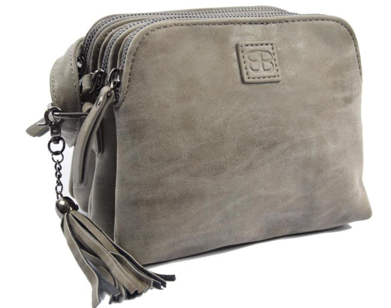 Bicky Bernard  Bicky Bernard Shoulder bag Gray with 3 zippers - bag - bags - shoulder bag ladies - handbag - gray shoulder bag - shoulder bag girls -