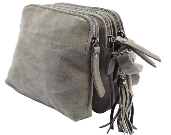 Bicky Bernard  Bicky Bernard Shoulder bag Gray with 3 zippers - bag - bags - shoulder bag ladies - handbag - gray shoulder bag - shoulder bag girls -