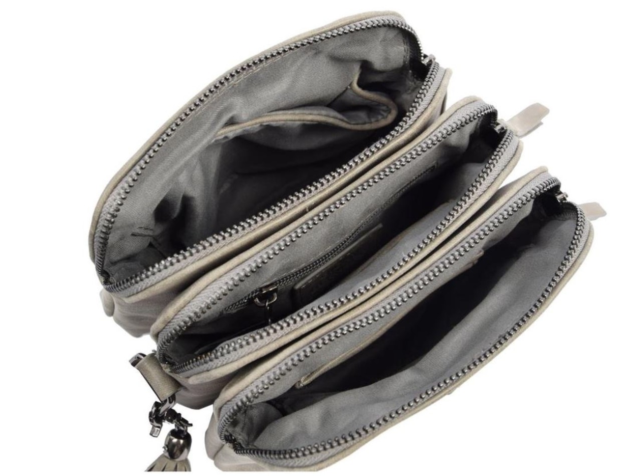 Bicky Bernard  Bicky Bernard Shoulder bag Gray with 3 zippers - bag - bags - shoulder bag ladies - handbag - gray shoulder bag - shoulder bag girls -