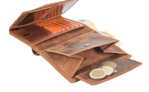 4 East Genuine Leather Mens Wallet - Tan Leather Wallet with 14 Card Slots - Billfold Wallet with RFID