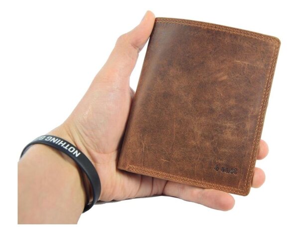 4 East Genuine Leather Mens Wallet - Tan Leather Wallet with 14 Card Slots - Billfold Wallet with RFID