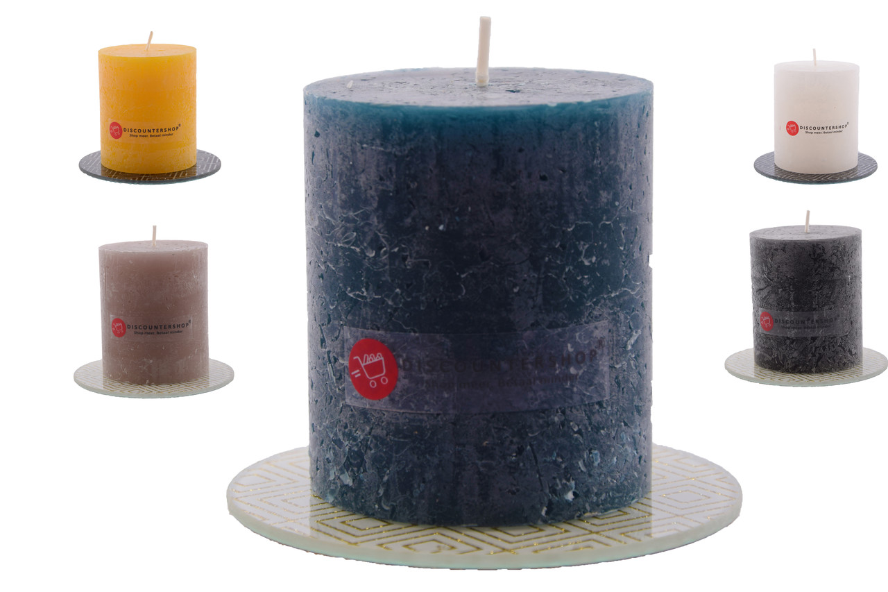 Discountershop Candle rustic pillar candle |5x Coasters | Warm color mix |brown - ocher yellow - Navy - White - Black| Discountershop Candle rustic pillar candle |5x Coasters | Warm color mix |brown - ocher yellow - Navy - White - Black|