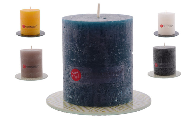 Discountershop Candle rustic pillar candle |5x Coasters | Warm color mix |brown - ocher yellow - Navy - White - Black| Discountershop Candle rustic pillar candle |5x Coasters | Warm color mix |brown - ocher yellow - Navy - White - Black|