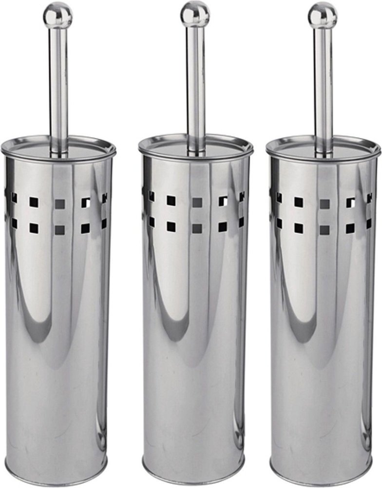 Discountershop 3 Pieces Toilet Brush Stainless Steel - Toilet Brush Stainless Steel - Stainless Steel Toilet Brush in Holder - Toilet Brush Holder - Toilet Brush - Toilet Brush - Silver - Stainless Steel
