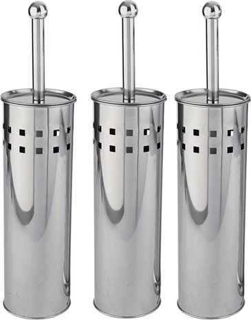 Discountershop 3 Pieces Toilet Brush Stainless Steel - Toilet Brush Stainless Steel - Stainless Steel Toilet Brush in Holder - Toilet Brush Holder - Toilet Brush - Toilet Brush - Silver - Stainless Steel
