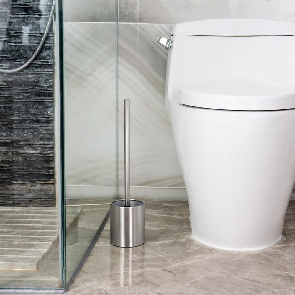 Discountershop 2 X Toilet Brush Stainless Steel - Toilet Brush Stainless Steel - Stainless Steel Toilet Brush in Holder - Toilet Brush Holder - Toilet Brush - Toilet Brush with Holder Freestanding - Brushed Stainless Steel