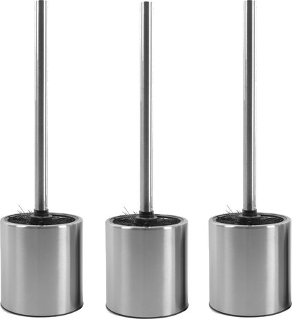 Discountershop 3 X Toiletborstel RVS - Wc-borstel Rvs - RVS Toiletborstel in houder Toiletborstelhouder  Wcborstel  - RVS geborsteld