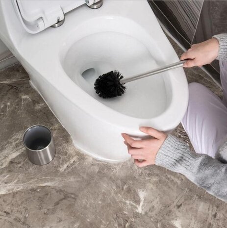 Discountershop 3 X Toilet Brush Stainless Steel - Toilet Brush Stainless Steel - Stainless Steel Toilet Brush in Holder - Toilet Brush Holder - Toilet Brush - Toilet Brush with Holder Freestanding - Brushed Stainless Steel