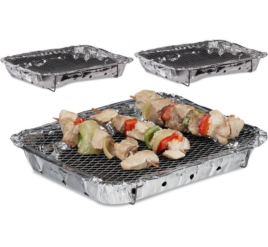 3 Pieces Barbecue - Instant - Disposable - Outdoor barbecue - Table - Grid - Balcony - Picnic - Barbecue accessories - Grill - Buy barbecue - Barbecue Barbecue sauce - - Discountershop.nl
