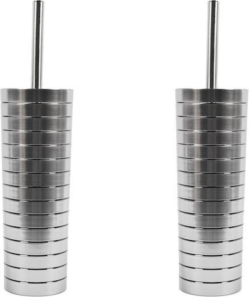 Discountershop 2 x Toiletborstel Plastic toiletborstel RVS look toiletborstel- Toiletborstelhoud 37x10cm WC Borstel ToiletBorstel