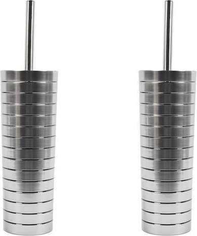 Discountershop 2 x Toiletborstel Plastic toiletborstel RVS look toiletborstel- Toiletborstelhoud 37x10cm WC Borstel ToiletBorstel
