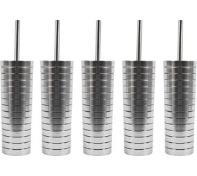 Merkloos 5 Pieces Toilet brush - Plastic toilet brush - Stainless steel look toilet brush - Toilet brush holder 37x10cm Brush Holder with WC Brush Toilet Brush in Round Holder Merkloos 5 Pieces Toilet brush - Plastic toilet brush - Stainless steel look toilet brush - Toilet brush holder 37x10cm Brush Holder with WC Brush Toilet Brush in Round Holder