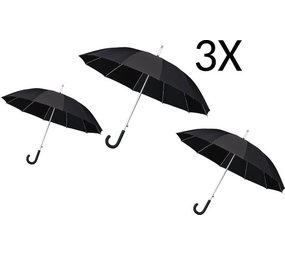Merkloos 3 X Paraplu - Automatic windparaplu - Stevig & Windroof - Windproof - Ø 110 cm - Zwart- Top Kwaliteit - Perfecte Kwaliteit