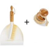 Merkloos Luxury Set Bamboo Dustpan and Tin | bamboo sweeper Sustainable beige 37x25cm| Dishwashing brush - kitchen brush - round handle 10xØ7cm 80gr Merkloos Luxury Set Bamboo Dustpan and Tin | bamboo sweeper Sustainable beige 37x25cm| Dishwashing brush - kitchen brush - round handle 10xØ7cm 80gr