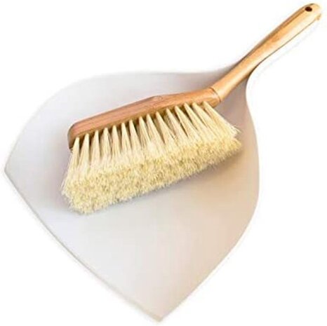 Merkloos Luxury Set Bamboo Dustpan and Tin | bamboo sweeper Sustainable beige 37x25cm| Dishwashing brush - kitchen brush - round handle 10xØ7cm 80gr