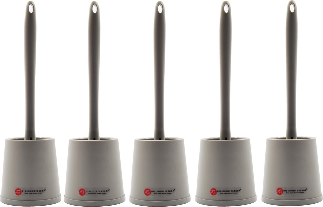 Discountershop 5x Toilet brush with silicone toilet brush - Toilet brush with holder - Stainless toilet brush - Non-slip Toilet brush - Sturdy brush