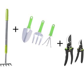 Merkloos Handige Tuinset 6 delig - 2 Snoeischaren - Hark - schep - schoffel - Telescopische Hark 63-90Cm Merkloos Handige Tuinset 6 delig - 2 Snoeischaren - Hark - schep - schoffel - Telescopische Hark 63-90Cm