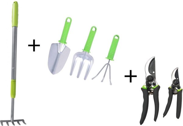 Merkloos Handy Garden Set 6 pieces - 2 Secateurs - Rake - Shovel - Hoe - Telescopic Rake 63-90cm Merkloos Handy Garden Set 6 pieces - 2 Secateurs - Rake - Shovel - Hoe - Telescopic Rake 63-90cm