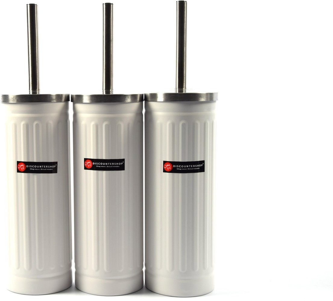 Merkloos Set of 3x White Toilet Brush and Holder - Stainless Steel Toilet Brush Holder with Toilet Brush - 45x12cm - Matt White Merkloos Set of 3x White Toilet Brush and Holder - Stainless Steel Toilet Brush Holder with Toilet Brush - 45x12cm - Matt White
