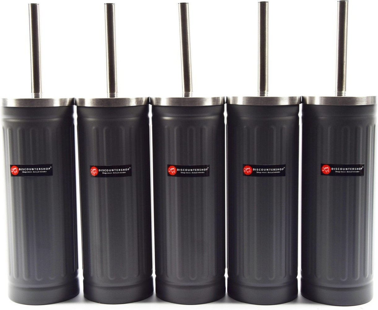 Merkloos Set of 5x Gray Toilet Brush & Holder - Stainless Steel Toilet Brush Holder with Toilet Brush - 45x12cm - Matt gray