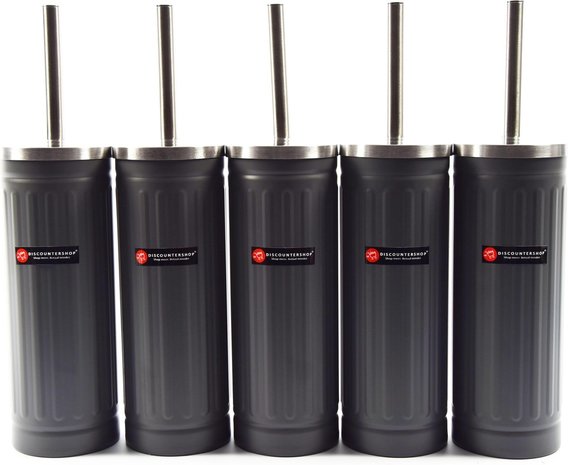 Merkloos Set of 5x Gray Toilet Brush & Holder - Stainless Steel Toilet Brush Holder with Toilet Brush - 45x12cm - Matt gray