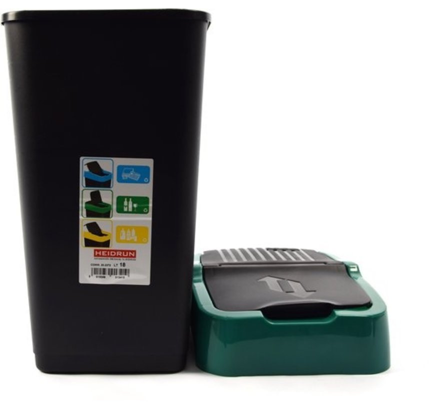 Set van 3 sorteervuilbakken- schommeldeksel -afvalscheidingsbakken - prullenbak - afvalemmer - 3-delig - Zwart - 60L -XL