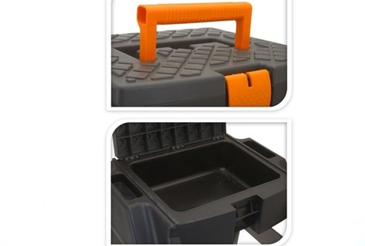 Discountershop Opstapkruk met Opbergvak - Zwart/Oranje - Antislip, Handgreep, 120 kg - Keukenkruk, Trapje voor Caravan, Camper, Huis & Magazijn Discountershop Opstapkruk met Opbergvak - Zwart/Oranje - Antislip, Handgreep, 120 kg - Keukenkruk, Trapje voor Caravan, Camper, Huis & Magazijn