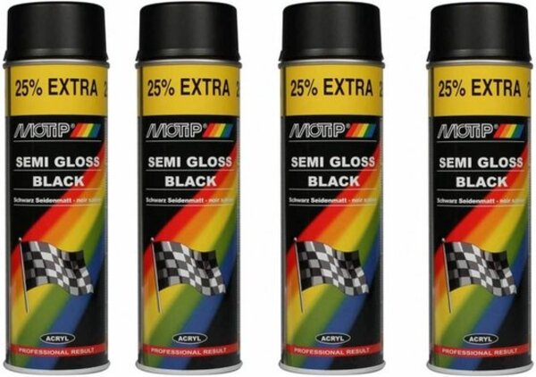 Motip Motip Satin Gloss Acrylic Lacquer Black - 500 ml - Spray spray black - Buy paint black - 4 X Spray spray LACQUER BLACK SATIN GLOSS 500 ML fast drying - Motip Motip Satin Gloss Acrylic Lacquer Black - 500 ml - Spray spray black - Buy paint black - 4 X Spray spray LACQUER BLACK SATIN GLOSS 500 ML fast drying -